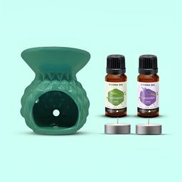 PEEPALCOMM 5Pc Green Texture Ceramic T-Light Burner Diffuser With Aroma Oils 15 ml Each-image-80