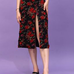 Moda Rapido Printed Side Slit Midi Skirt-image-98
