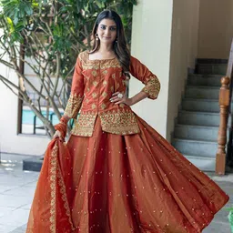 BHARODIYA ENTERPRISES Embroidered Lehenga & Blouse With Dupatta-11