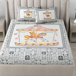 BED-SHEET.COM Grey & Pink Abstract Printed Cotton 180 TC King Bedsheet Set 2.28 m x 2.74 m-14
