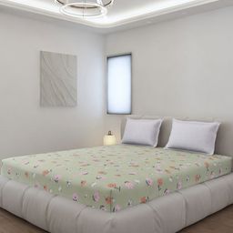 Monte Carlo Edmond Green & Pink Floral Printed 144 TC King Bedsheet Set 2.70 m x 2.70 m-46