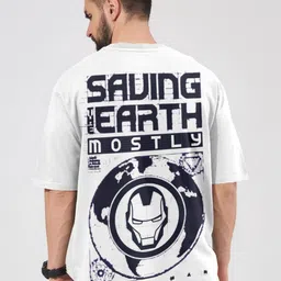 Metronaut Iron Man Printed Round Neck Drop Shoulder Sleeves Oversized Pure Cotton T-shirt-picture-13