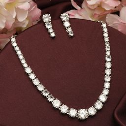 VIVAZS Silver-Plated American Diamond-Studded Jewellery Set-image-32