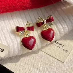 AKISON JEWELS Red Heart-Shaped Earrings-image-94