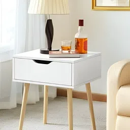 BELIEF WOOD White & Beige Wooden Square Bedside Table-23