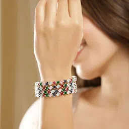 Rubans Set of 4 Rhodium-Plated Multicolor Gemstone Studded Traditional Bangles-image-77