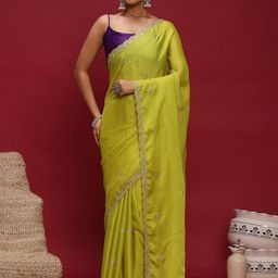 all about you Embellished Beads & Stones Satin Saree With Blouse-picture-0