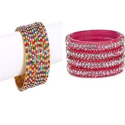 SOMIL Set Of 16 Multi Alloy Artificial Stones and Beads Antique Bangles-image-76