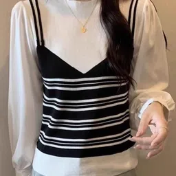 KPOP Round Neck Striped Long Sleeves Top-picture-39
