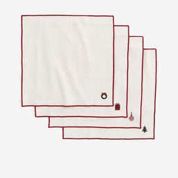 H&M 4 Pcs White & Red Embroidered Napkins-12