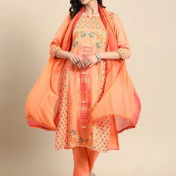 Sangria Floral Printed Notch Neck Pure Cotton Straight Kurta With Trousers And Dupatta-picture-19