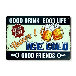 eazy wagon Blue & Yellow Good Drink Good Life Printed Wall HangingDecor-image-12