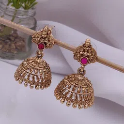 SOLIBELLE Gold Plated Artificial Stones Studded Dome Shaped Jhumkas-picture-38