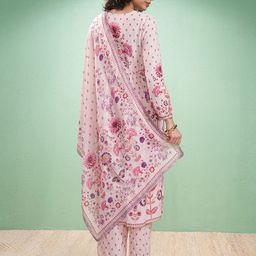 Vishudh Floral Printed V-Neck Empire A-Line Kurta With Trouser And Dupatta image 5