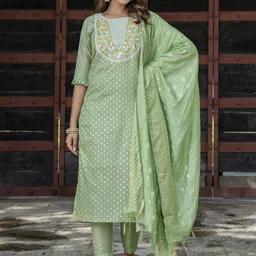 VredeVogel Women Ethnic Motifs Embroidered Regular Chanderi Silk Kurta with Trousers & With Dupatta-picture-40