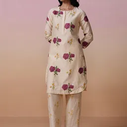 Dressfolk Ivory Chanderi Tunic Set With Floral Hand-Block Print Cord-Set-picture-39