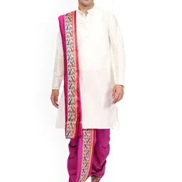 RAMESHWARAM FABRICS Men Solid Kurta with Dhoti Pant & Dupatta-picture-4