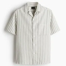 H&M Regular Fit Short-Sleeved Linen-Blend Shirt-image-88