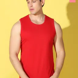 WOOSTRO Pack Of 2 Printed Combed Cotton Gym Vests VWS26(PLAIN RED)(ALONE PEACH)-20