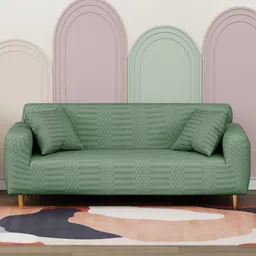 Myntra Elegant Homes Green Polyester 3 Piece Sofa Cover With Arms-14