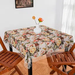 Kuber Industries White Floral Anti-Skid Plastic 2-Seater Table Cover-22