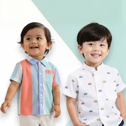 KIDGARB Multi Polycotton Cutaway Collar Printed Shirts-picture-39