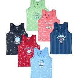 Revvo Junior Boys Pack Of 6 Printed Cotton Basic Vests RJV-106-image-49