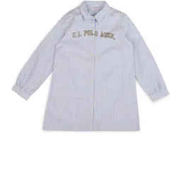 U.S. Polo Assn. Kids Brand Logo Print Striped Pure Cotton Shirt Dress-image-13
