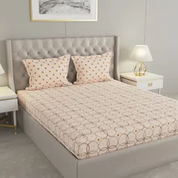 Raymond Home Camphor Peach Geometric 144 TC Cotton Queen Bedsheet & 2 Pillow Covers-image-28