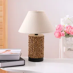 The Better Home Brown Wooden & Sea Grass Fabric Shade Table Lamp-32