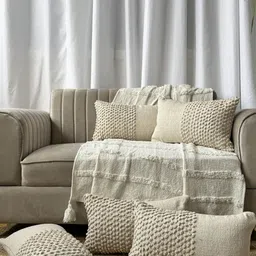 EXPORT HOUSE Beige 5 Pieces Self Design Cotton Rectangle Cushion Covers-17