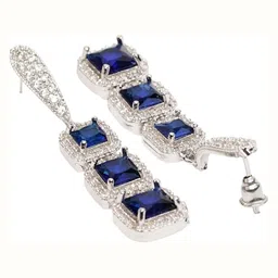 Zoey Rhodium-Plated Cubic Zirconia Studded Geometric Shaped Drop Earrings image 2