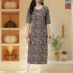 HERE&NOW Selection Of 3 Geometric Printed Round Neck Straight Kurtas-image-88