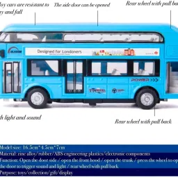 Kids Metal Bus Toy Die-Cast Double Decker Metal Bus 7.5 inch Luxury Bus-25