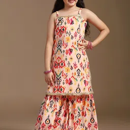 BAESD Girls Ethnic Motifs Printed Regular Straight Kurta with Sharara-image-67