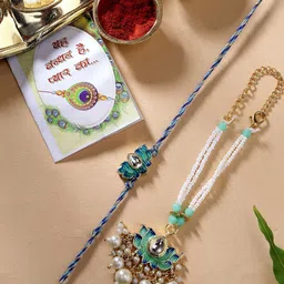 Anouk Set Of 2 Kundan-Studded Rakhis With Greeting Card Roli Chawal-48