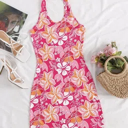 TANDUL Floral Printed Halter Neck Sheath Dress-image-15