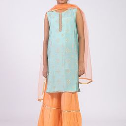 HERE&NOW Girls Floral Printed Regular Pure Silk Kurta with Sharara & With Dupatta-48