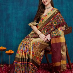 KAVINDI Ethnic Motifs Embroidered Pure Silk Banarasi Saree-picture-51
