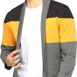 Men Asymmetric Full Sleeve Yellow, Grey, Black Shrug-image-28