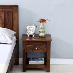 woodsworth from pepperfry Vinca Sheesham Wood Bedside Table in Scratch Resistant Provincial Teak Finish With Drawer-picture-13