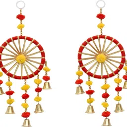 Wall Hanging Decor: Pom Pom Toran and Latkan for Home (2 Piece) Plastic Windchime-image-2
