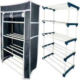4Tiers Book Shelf Plastic Rack With Cover Wardrobe Portable Multipurpose Folding Plastic Open Book Shelf-21
