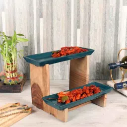 amaya decors Two Layer Wooden & Green Ceramic Platter-picture-13