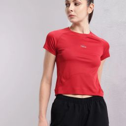Women Solid Round Neck Polyester Red T-Shirt-image-86