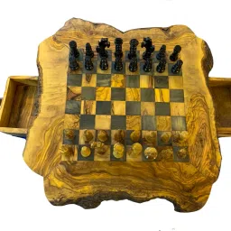 Large Tunisian Live-Edge Olive Wood Chess Board with Hand-Carved Pieces 7.5 cm Chess Board-picture-11