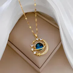 karishma kreations Exquisite StarrySky Planet Zircon Shiny Star Moon Stainless-steel Pendant Gold-plated Stainless Steel Pendant-picture-1
