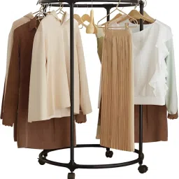 Steel Floor Cloth Dryer Stand Round Garment Rack Gold Clothing Rack with Wheels,Freestanding Metal Clothes-image-5