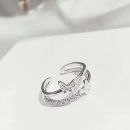 Zoey Women Silver-Plated Cubic Zirconia-Studded Adjustable Finger Ring-33