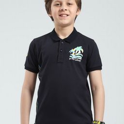 Monte Carlo Boys Printed Polo Collar Monochrome Applique T-shirt-image-54